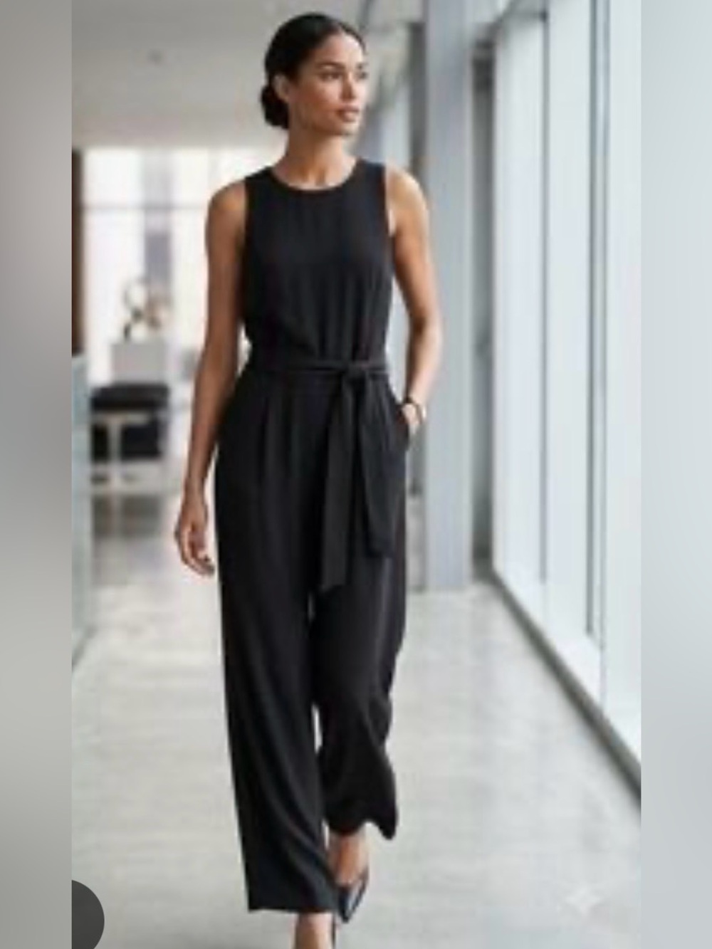 Banana Republic Black Sleeveless Wide Leg Tie Waist Jumpsuit, Size S, EUC
